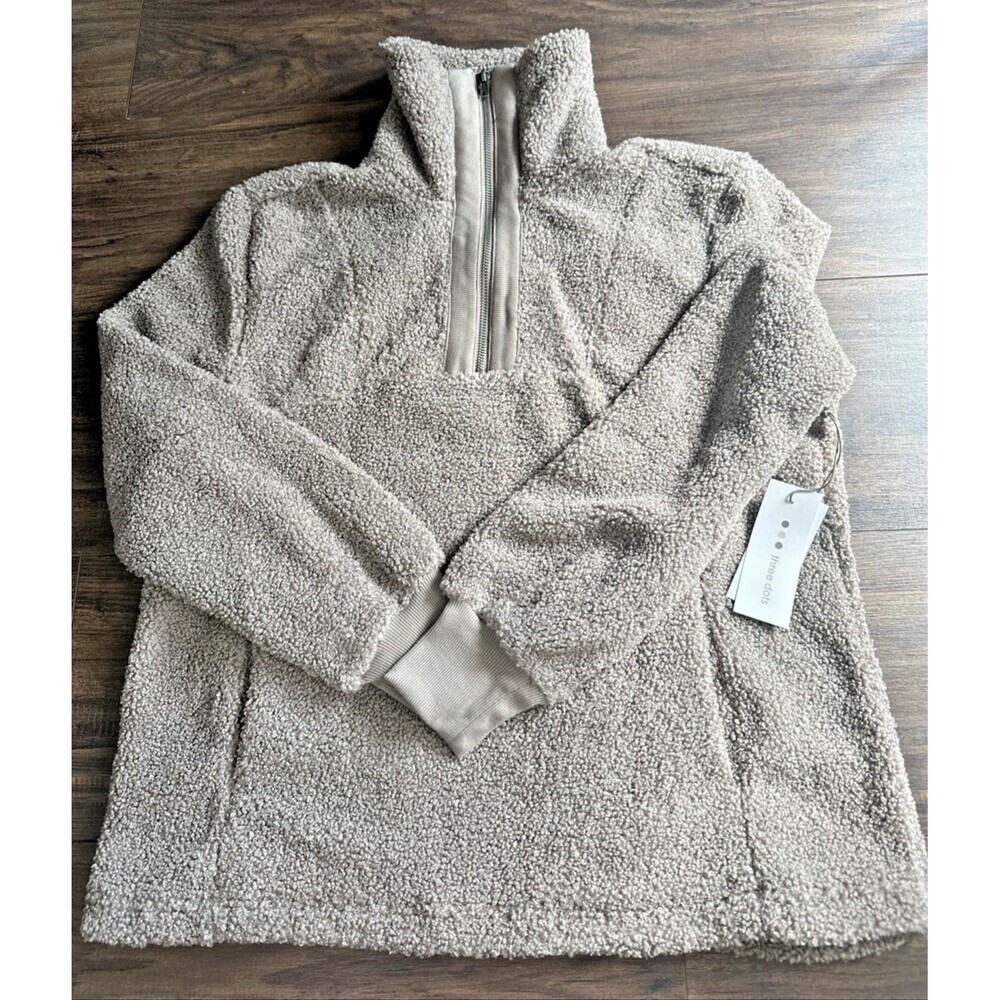 Three Dots Womens Mock-Neck Fleece Half-Zip Sweatshirt PulloverAsh Latte Brown S